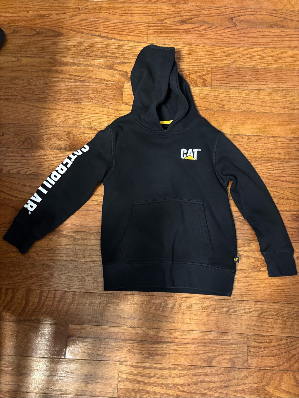 Caterpillar Black Hoodie with Yellow Logo